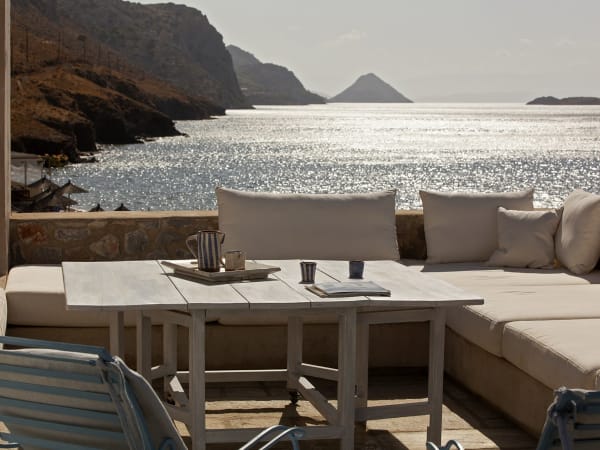 The first floor terrace offers sublime views along the northern coastline of Hydra and the sea.